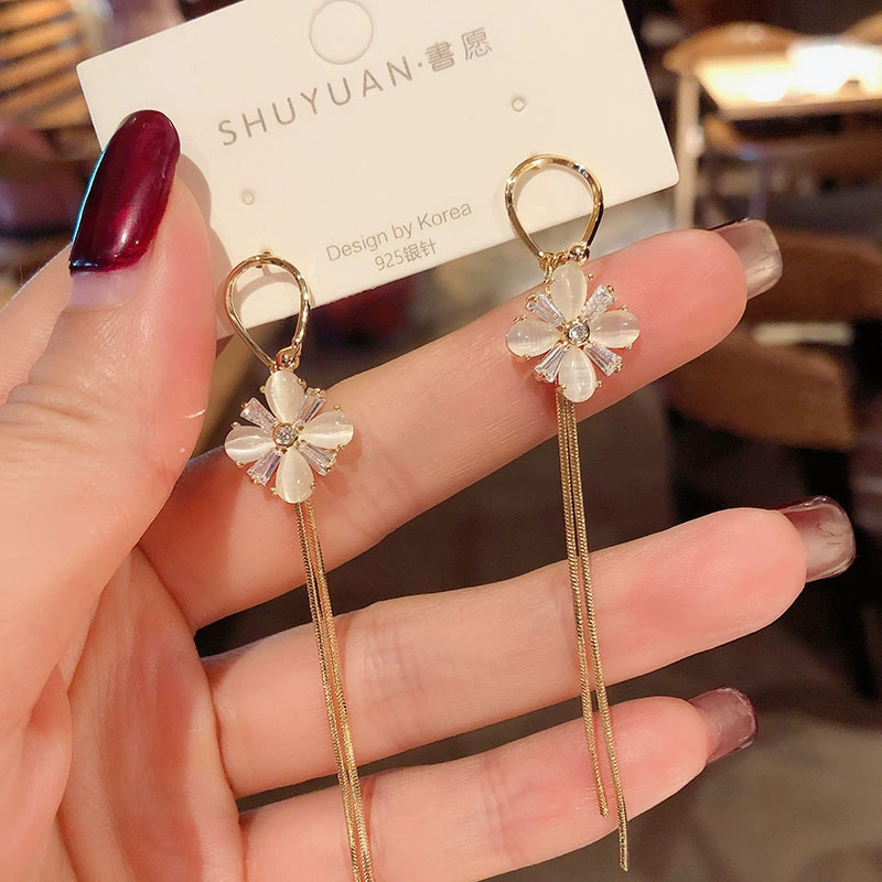Серьги (Баою) серебряная игла с кошачьим глазом, цветочные дизайны, несколько стилей, высокое качество