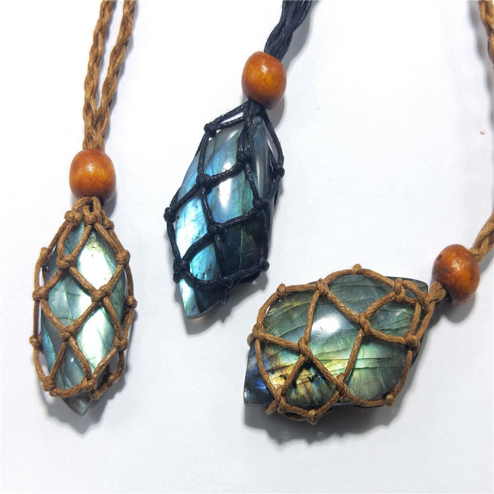 Transfronterizo de piedra natural bolsillo de red trenzado colgante ajustable bolsillo de red retráctil mano trenzada red soporte cuerda retro