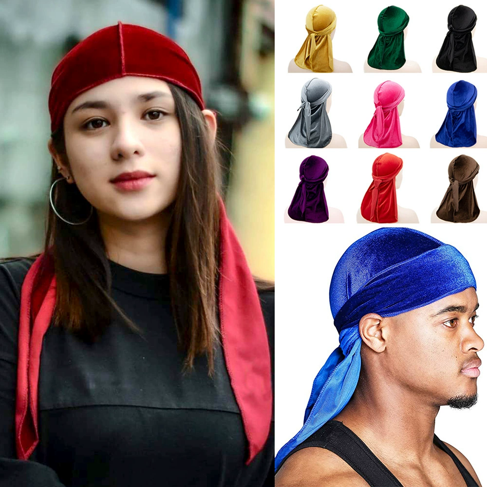Velvet durag (Velvet swan) 100 cm, hip-hop scarf hat, oversized velvet headwrap