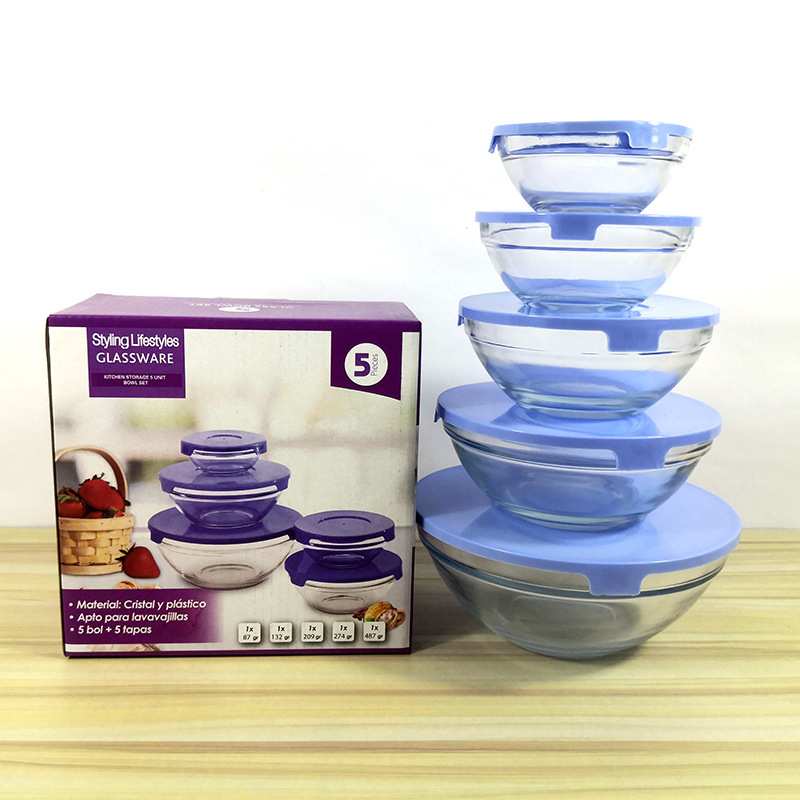Factory direct 808 bowl fresh bowl five-piece set with lid fresh bowl square glass pot promotional gift bowl wholesale