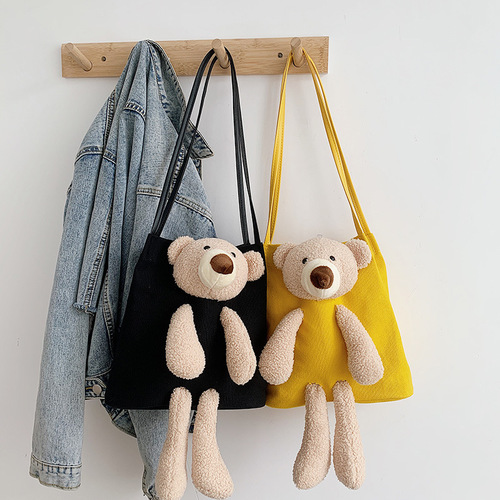 Summer small bag for women 2024 new trendy Korean style cute bear casual canvas bag shoulder handbag for girls