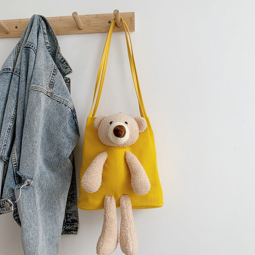 Summer small bag for women 2024 new trendy Korean style cute bear casual canvas bag shoulder handbag for girls