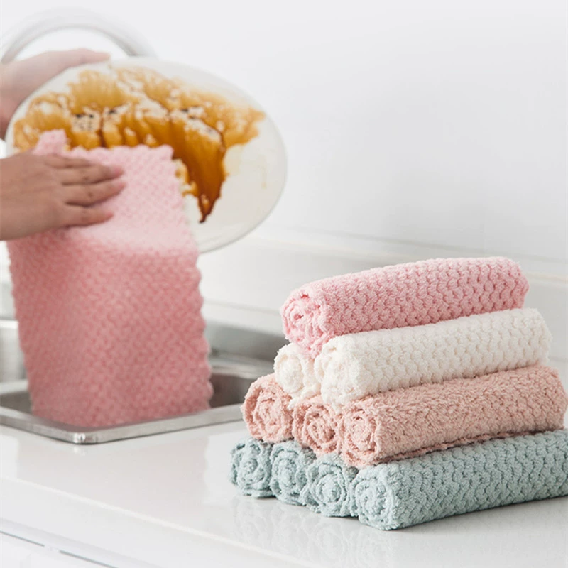 Pineapple grid bun rags without oil oil kitchen dishwashing towel strong water absorption housework