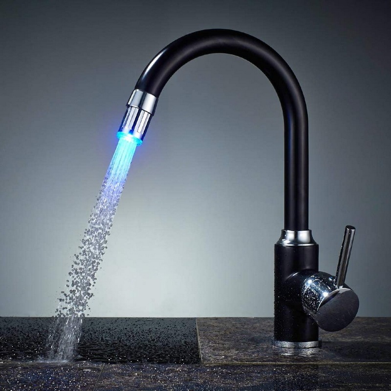 LED black faucet single single-hole kitchen sink vegetable basin hot and cold rotatable faucet