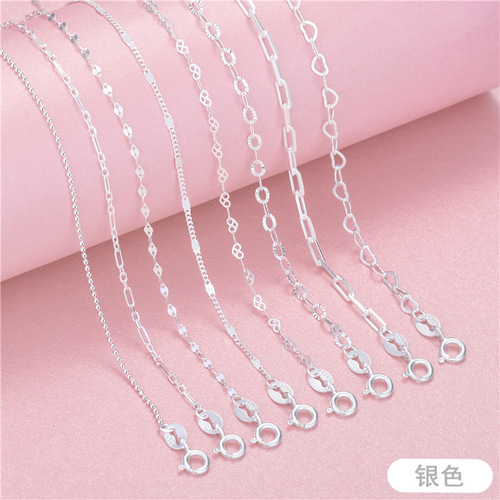 Korean style versatile S925 sterling silver necklace for women, pendant with chain, round bead heart-shaped O-shaped cross silver necklace, clavicle chain