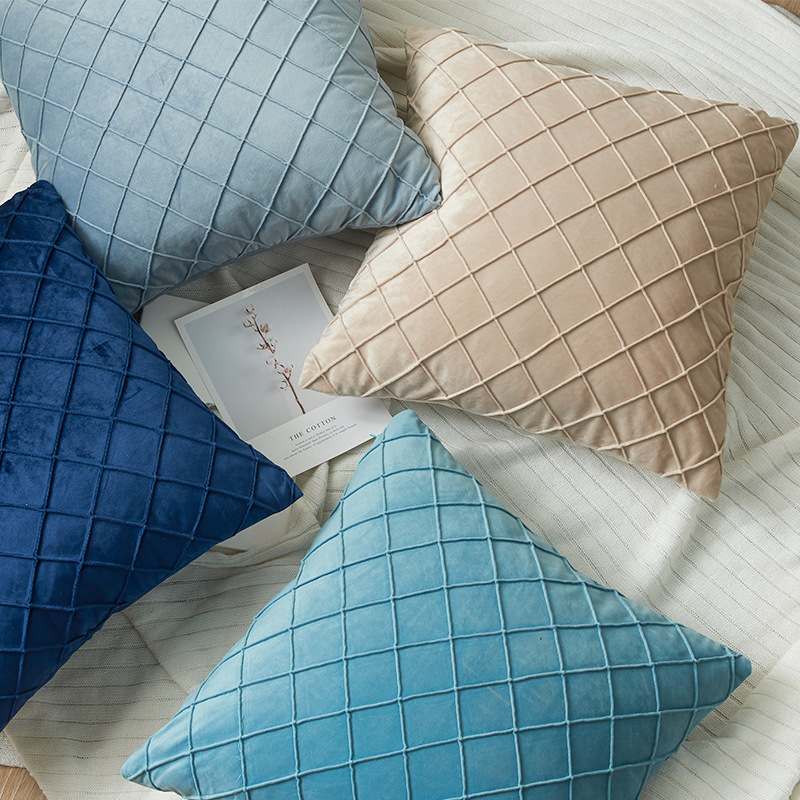 新款ins风沙发靠枕套不含芯荷兰绒现代简约居家沙发菱形格抱枕套