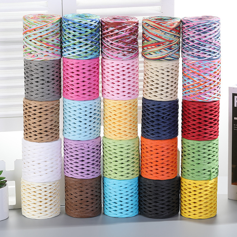 200m Kindergarten Hand-Woven Rope Colorfulful Raffia Paper Rope Baking Packaging Tape DIY Hand-Woven