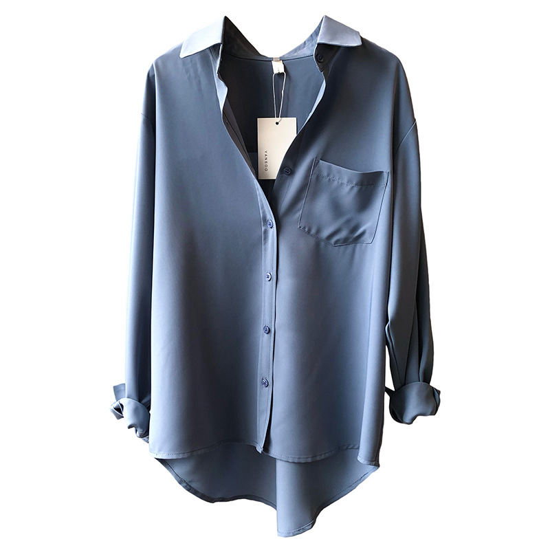 Yan doble camisa para mujer 2024 primavera nuevo coreano elegante color sólido simple elegante camisa de manga larga solapa para mujer 0895
