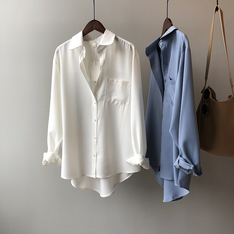 Yan doble camisa para mujer 2024 primavera nuevo coreano elegante color sólido simple elegante camisa de manga larga solapa para mujer 0895