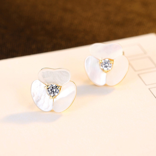 PAG&MAG Retro Earrings Silver Needle S925 Tremella Earrings Zircon Mother-of-pearl Garland Korean Style Sweet Lady Jewelry