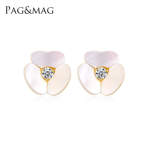 PAG&MAG Retro Earrings Silver Needle S925 Tremella Earrings Zircon Mother-of-pearl Garland Korean Style Sweet Lady Jewelry