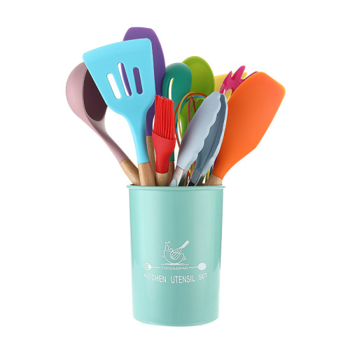 kitchen color silicone kitchen utensils 12-piece set with wooden handle spoon and spatula set cooking spatula and spoon 11-piece kitchen utensil set