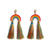 Rainbow woven retro earrings with tassels handmade, boho style, European style, wholesale