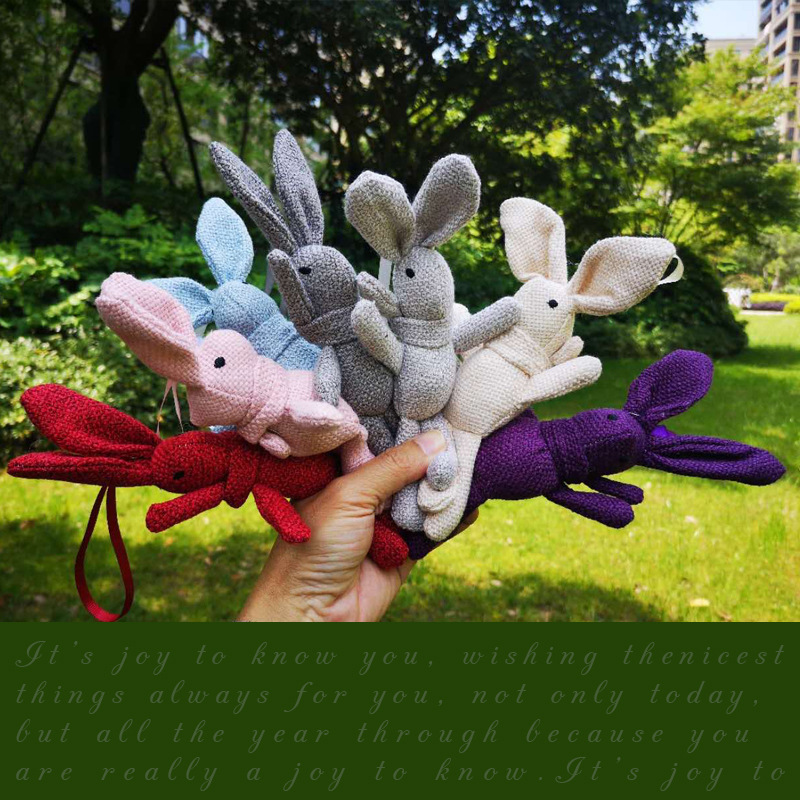 毛绒玩具许愿兔公仔新款麻布长脚兔包包花束挂件diy围巾兔娃娃