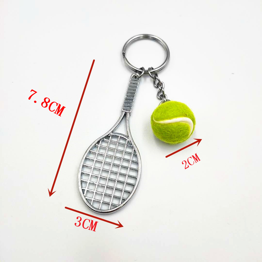 Mini raqueta de tenis de simulación conjunto de dos piezas llavero colgante adornos deportivos ventiladores pequeños regalos transfronterizos