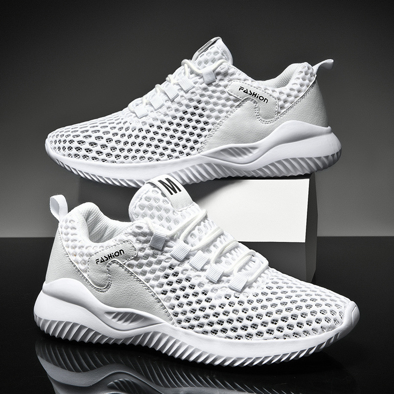 Men's Shoes Sneakers Summer Hollow Mesh Breathable Running Shoes Large Size Hole Shoes Single Mesh Sandals Heightening Shoes