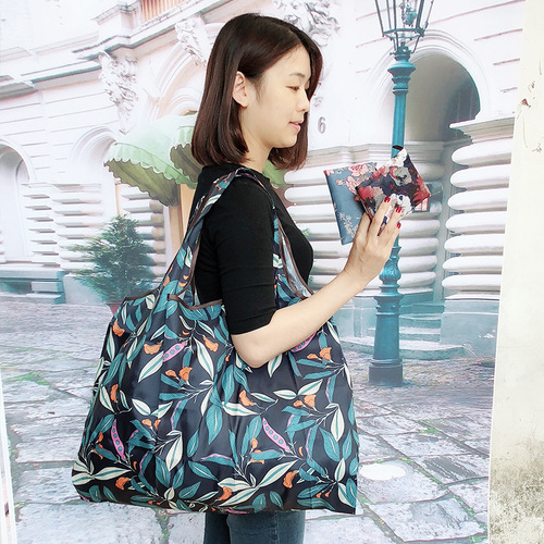Japanese printed eco-friendly bag large size 210T supermarket folding shopping bag thickened tote bag shopping bag