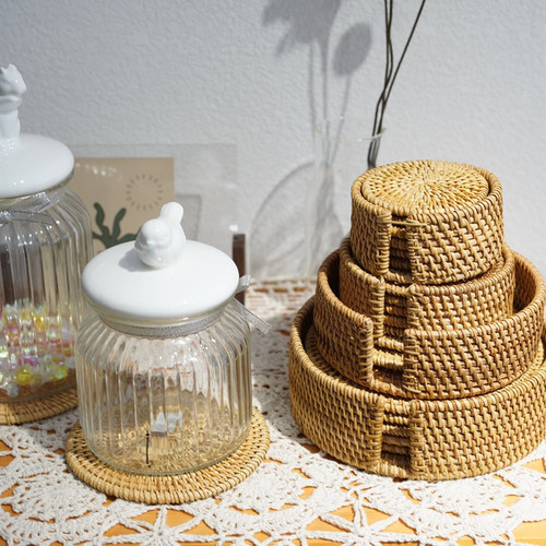 Vietnamese Rattan Coasters Round Table Tea Coasters Autumn Vine Dining Table Western Food Mat Heat Insulating Tea Set Accessories Wholesale