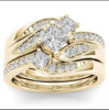 Golden ring, zirconium, set, wish, 18 carat, European style, micro incrustation, 3 piece set