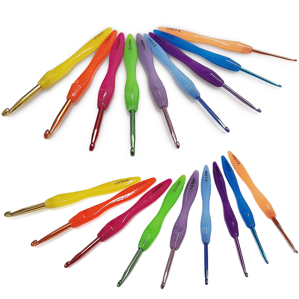 Herramientas de ganchillo ABS Arco Iris plástico mango alúmina ganchillo un conjunto de 9 bolsas