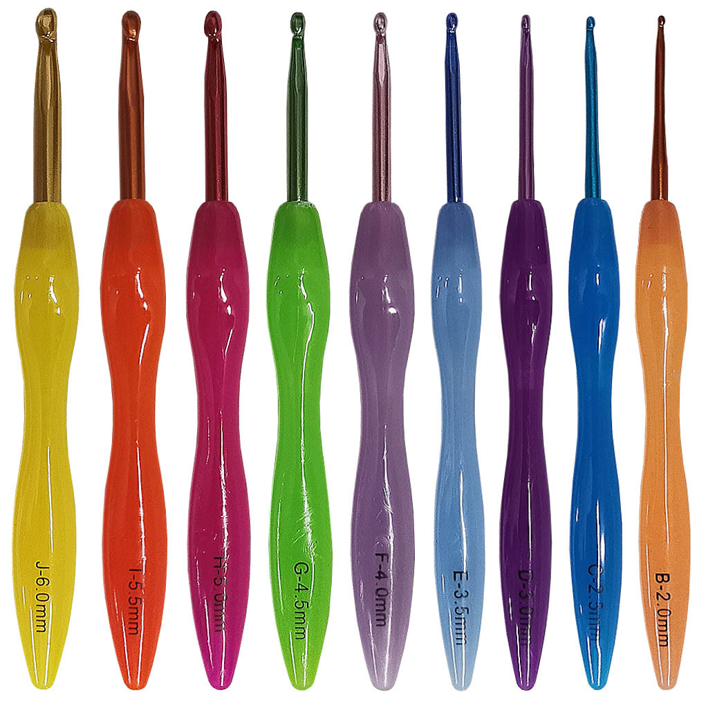 Herramientas de ganchillo ABS Arco Iris plástico mango alúmina ganchillo un conjunto de 9 bolsas