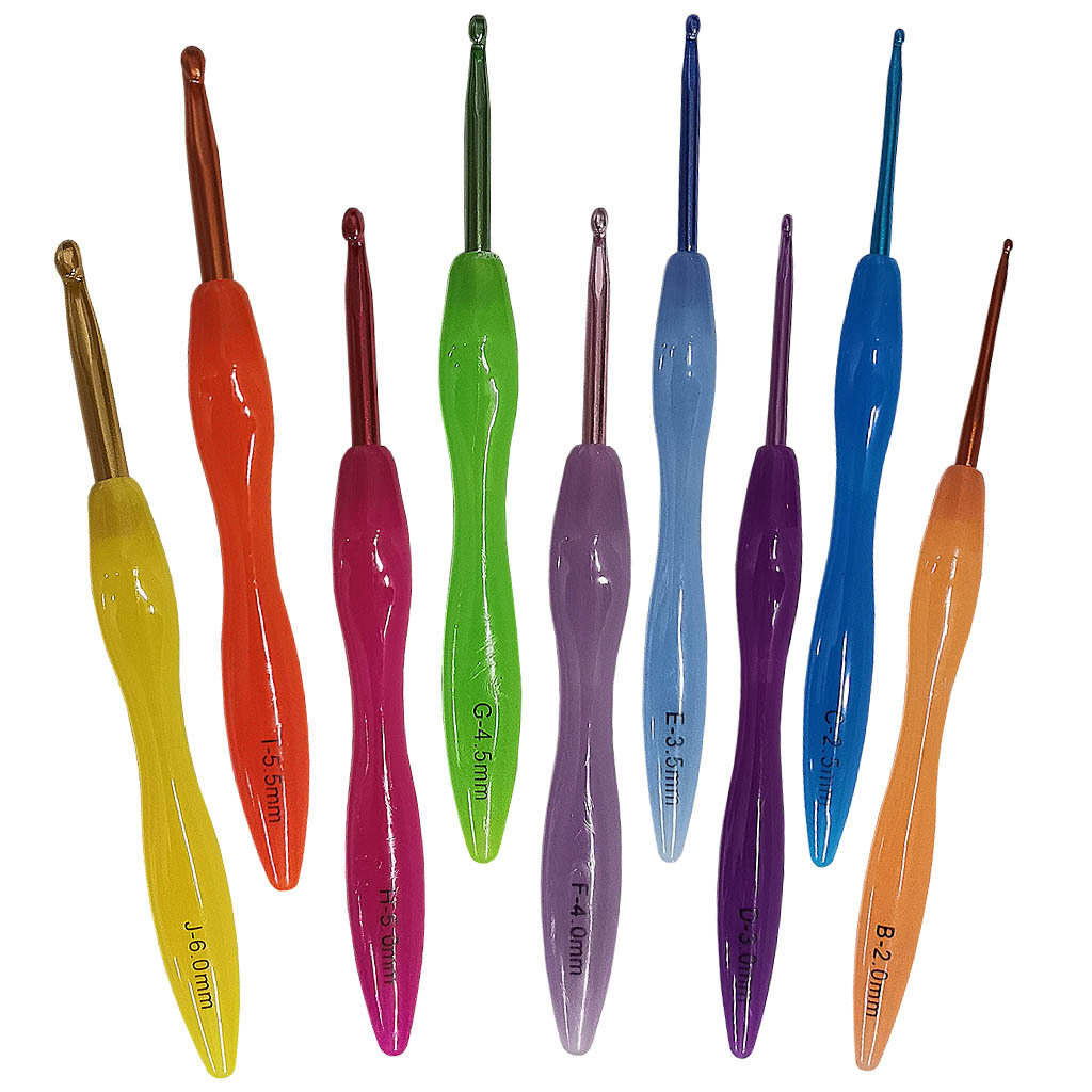 Herramientas de ganchillo ABS Arco Iris plástico mango alúmina ganchillo un conjunto de 9 bolsas