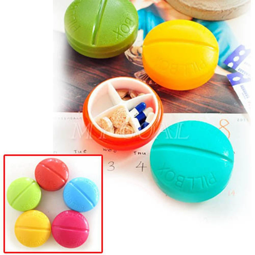 4-сеточная коробка для таблеток круглая конфетная цветная портативная однонедельная маленькая коробка для таблеток жевательная резинка портативная коробка для таблеток