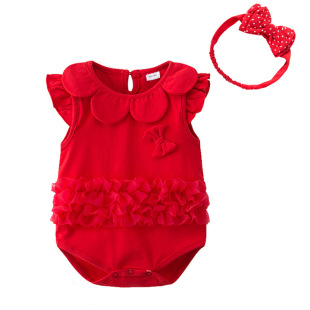 Baby Clothes Red Hundred Days Baby Girl's One-piece Clothes Summer Dress Princess Full Moon Summer Thin Pullover Wrap Fat Clothes