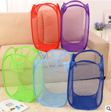 En stock nueva cesta de lavandería transpirable plegable cesta de lavandería de malla de color sólido canasta de almacenamiento de ropa sucia entrega de una pieza