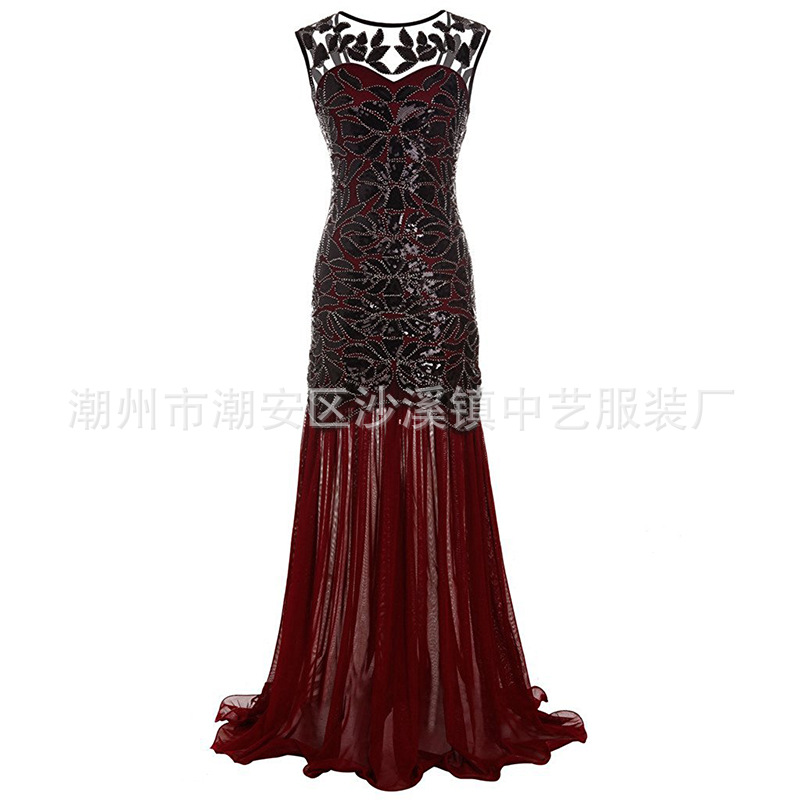 1920 transfronteriza de las mujeres vestido de Amazon AliExpress Plus tamaño vestido de bola vintage vestido de lentejuelas largo para el banquete
