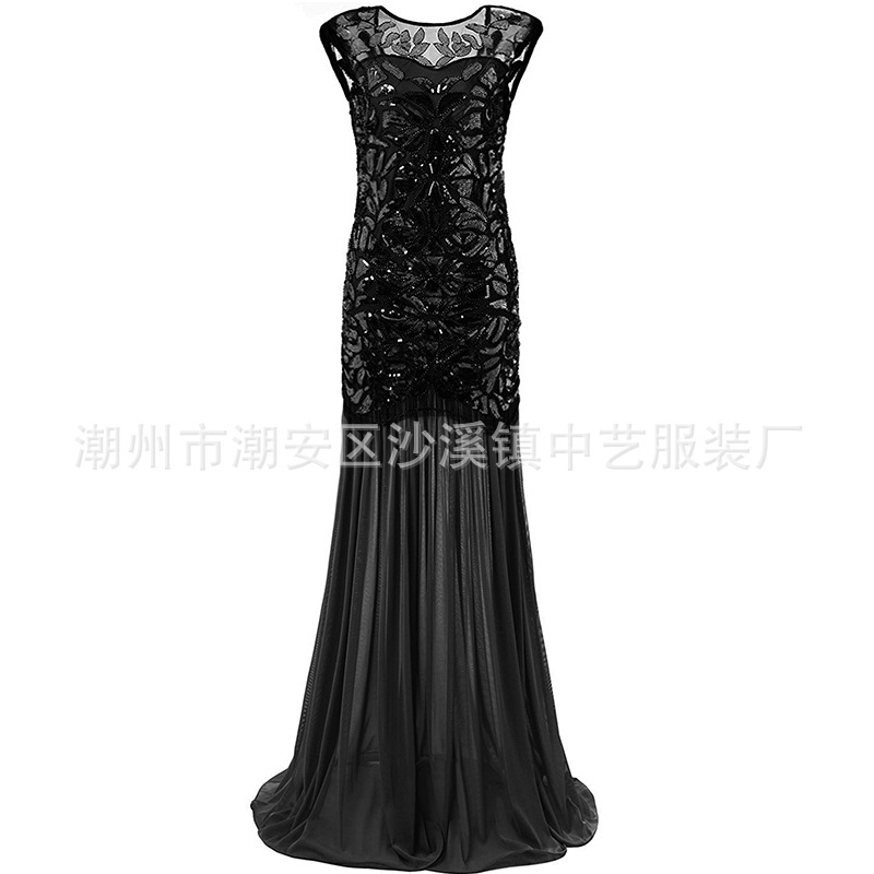 1920 transfronteriza de las mujeres vestido de Amazon AliExpress Plus tamaño vestido de bola vintage vestido de lentejuelas largo para el banquete
