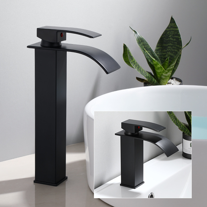 Copper waterfall counter basin wash basin wash basin basin faucet bathroom single hole hot and cold black faucet