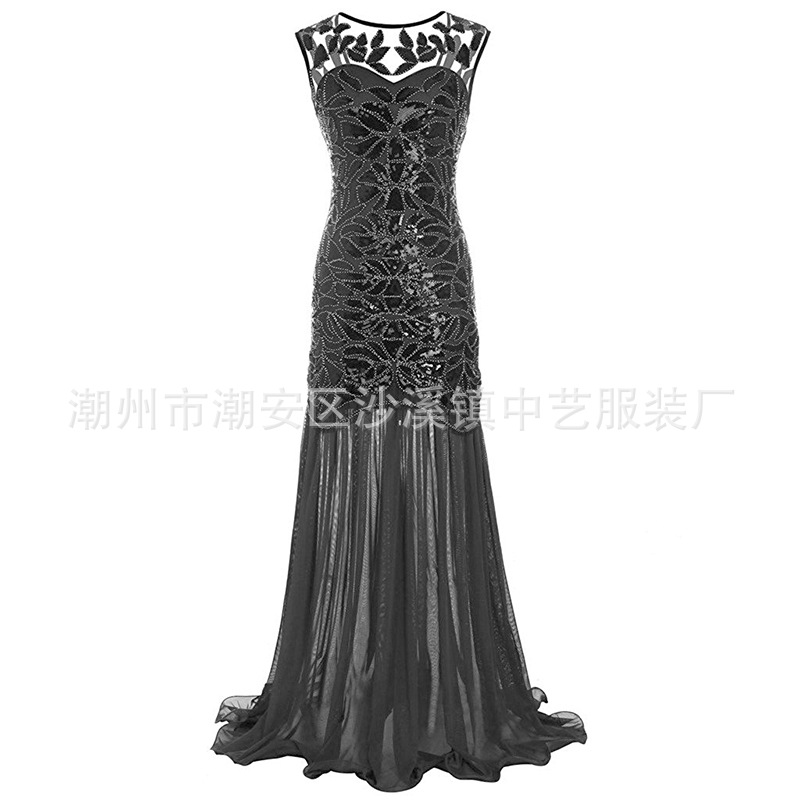 1920 transfronteriza de las mujeres vestido de Amazon AliExpress Plus tamaño vestido de bola vintage vestido de lentejuelas largo para el banquete