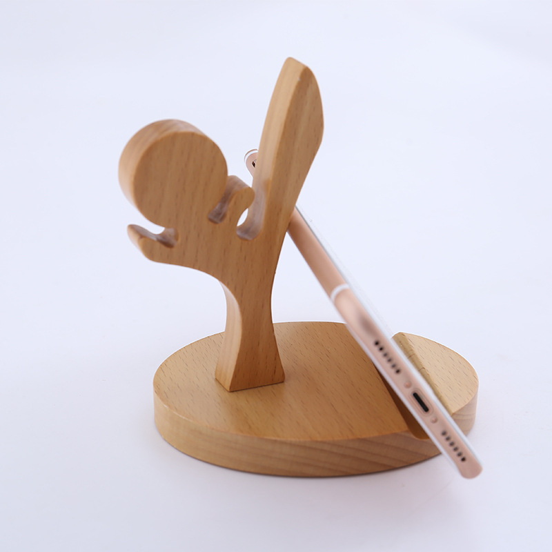 Soporte de teléfono móvil de madera Kung Fu Boy soporte para teléfono móvil soporte perezoso soporte de madera maciza creativa libre grabado LOGO