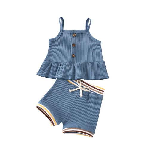 2024 Cross-border Baby and Toddler Set GL2027# Pit Bar Bodysuit with Small Dress + Ribbed Shorts Fashion Set