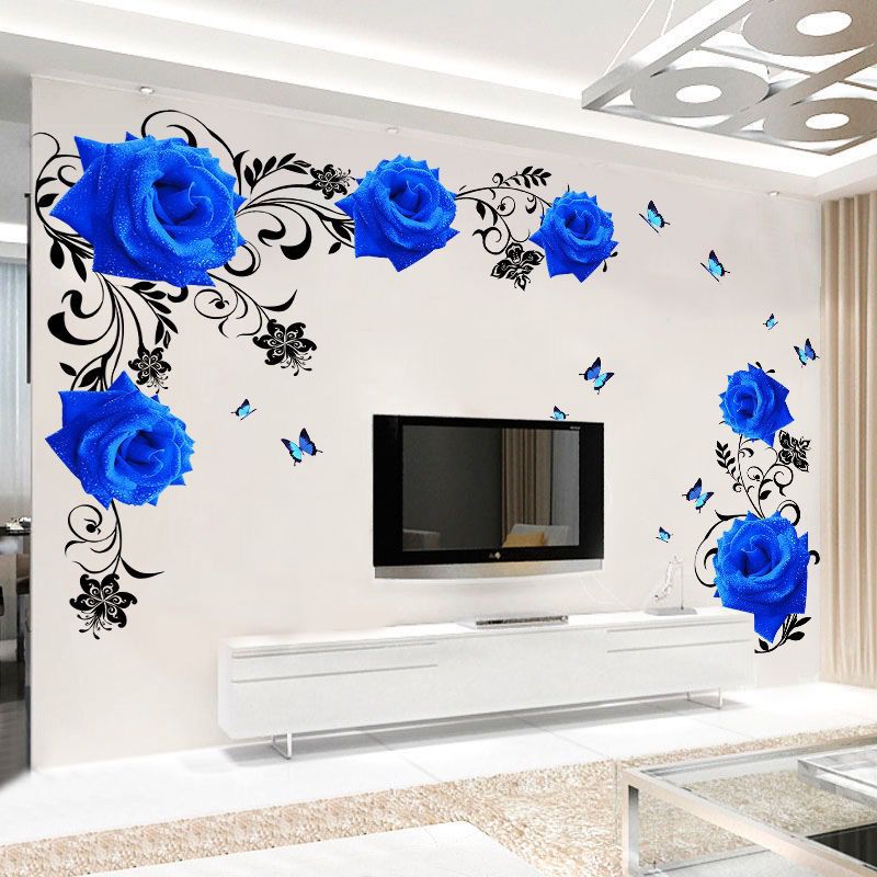 旅康自粘卧室客厅蓝色花墙贴纸电视背景墙贴画房间装饰品墙壁贴花