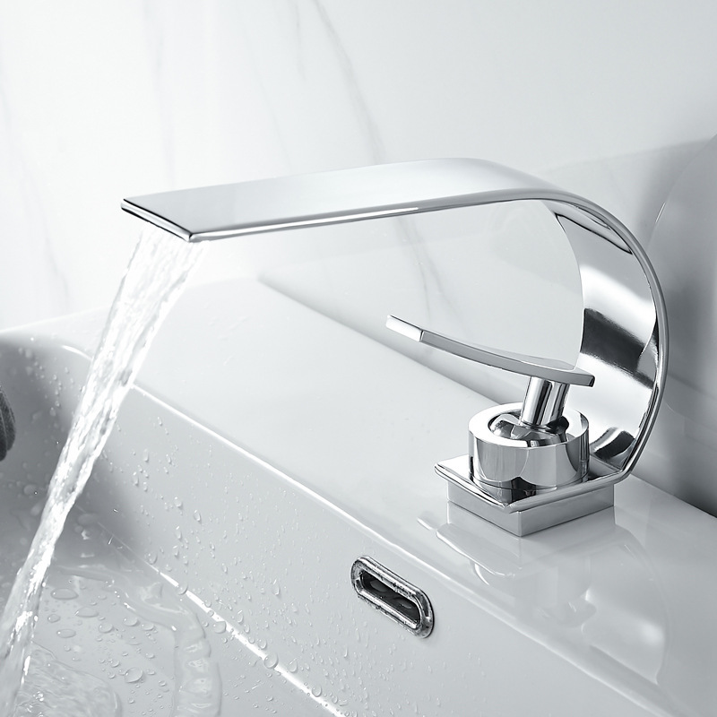 Household Countertop Basin Faucet Bathroom Washbasin Faucet Creative Curved Pipe Waterfall Faucet