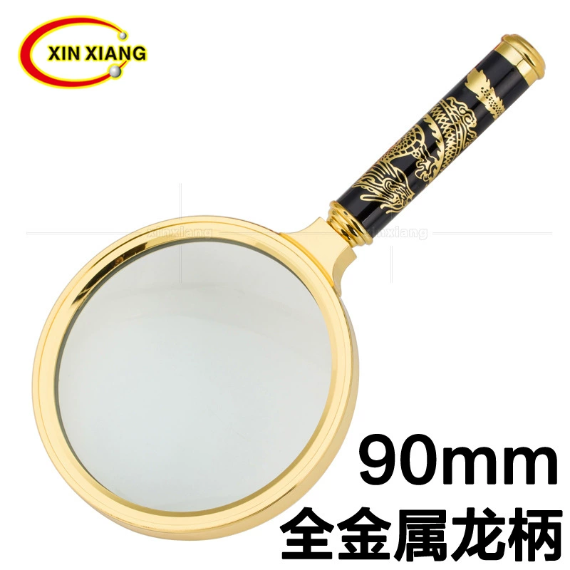 90 мм классическое Ретро чтение Золотое увеличительное стекло 5 раз чтение ювелирных изделий идентификация дракона узор резная ручка увеличительное стекло