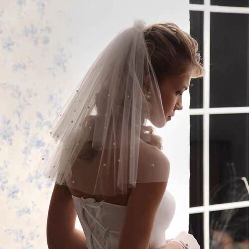 Puffy Korean style short style with hair comb wedding travel photography wedding simple bride double layer pearl hard veil