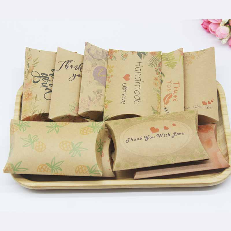 跨境 彩色印花礼品盒枕头盒  DIY Thank you 婚庆礼品盒现货 批发