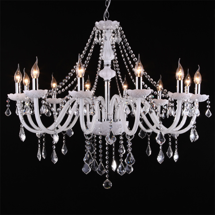 8 + 4 araña de cristal blanco de doble capa lámpara de vela de jade blanco de 12 cabezas adecuada para sala de estar sala de exposiciones hotel restaurante de ingeniería