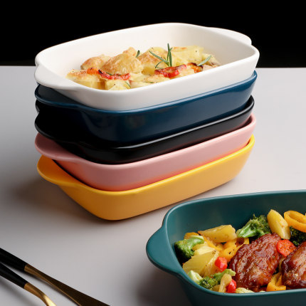 Plate creative Net red plate baked rice baking pan oven bowl ceramic tableware dish household binaural cute barbecue