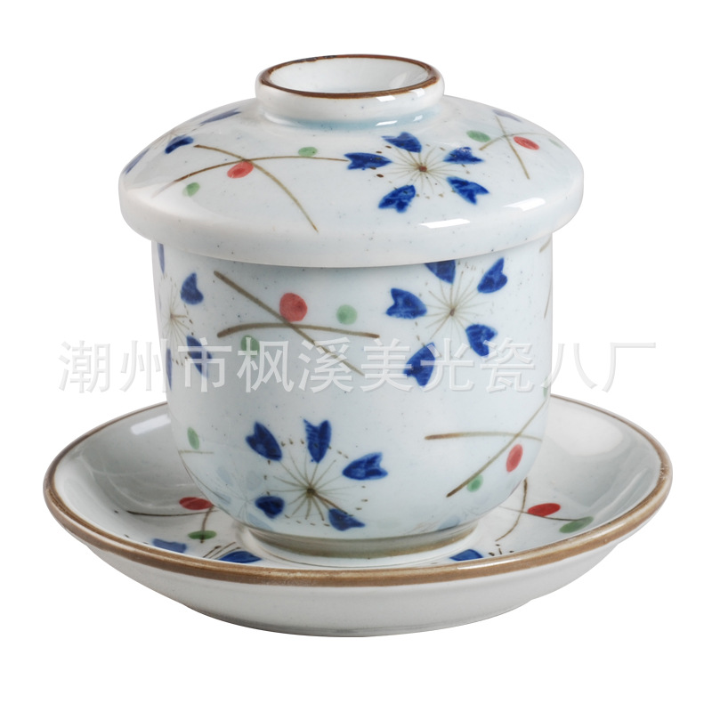 美光烧日本韩国式料理餐厅高温色釉陶瓷餐具 釉下彩旦盅蛋杯