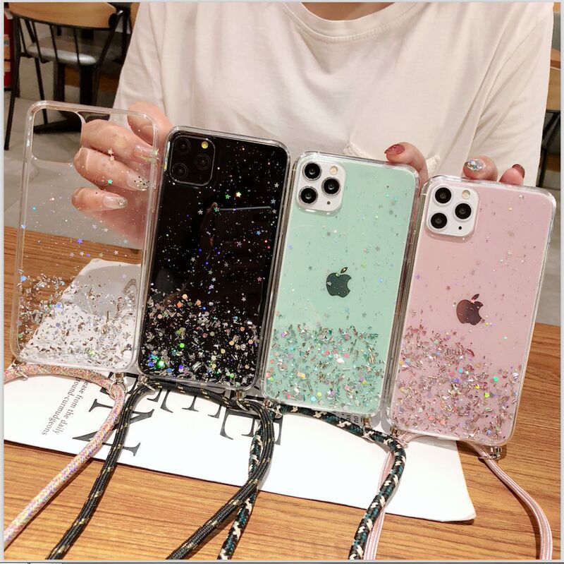 Foreign Trade Hot-Selling Lanyard Mobile Phone Case New Model Suitable for iPhone 15 Glue Star Apple 16E Lanyard Mobile Phone Case