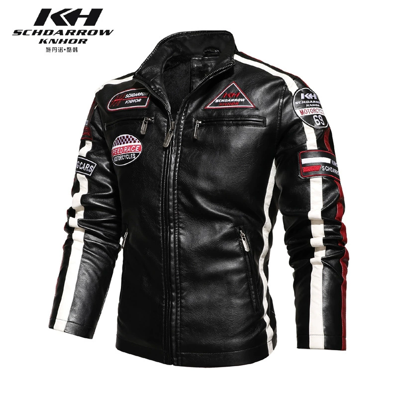 Трансграничные взрывы Мужская мотоциклетная кожаная одежда Уличная мотоциклетная гоночная одежда Куртка из искусственной кожи Европа и Америка плюс бархатная Мужская куртка больших размеров Модная