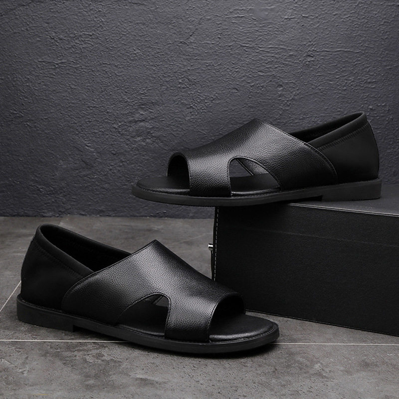 Dép sandal nam quai La Mã đế mềm chống trơn trượt đi biển — Màu đen