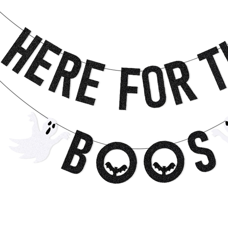 Fiesta transfronteriza tira banderas diseño decoración de Halloween AQUÍ PARA EL BOOS Bat Letters tira banderas