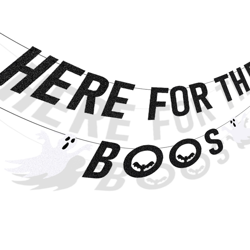 Fiesta transfronteriza tira banderas diseño decoración de Halloween AQUÍ PARA EL BOOS Bat Letters tira banderas