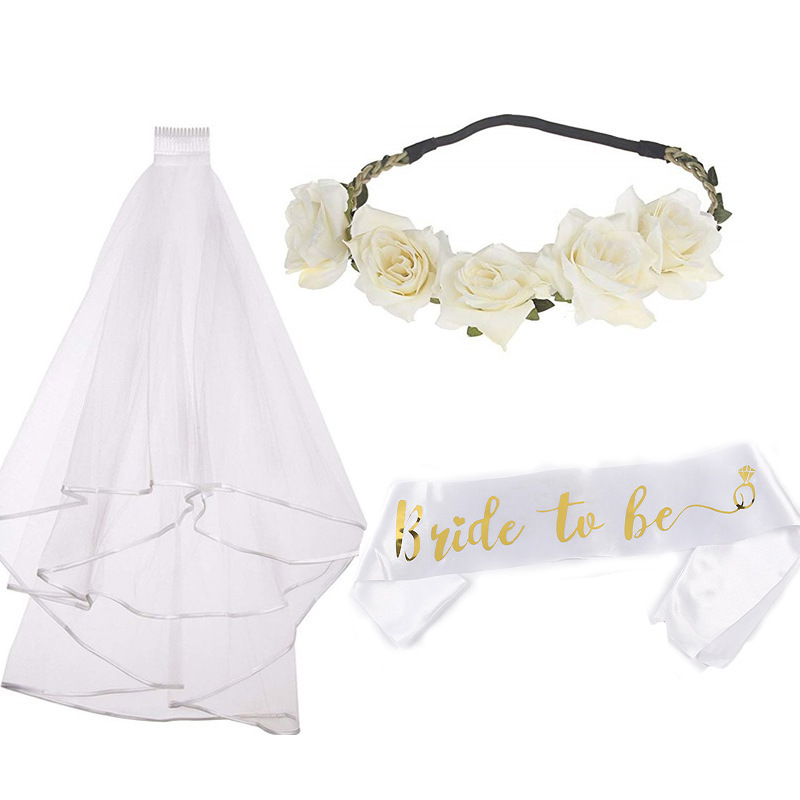 Bachelor Party novia de oro rosa para ser correa de hombro banda ceremonial nupcial de dos piezas corona diadema
