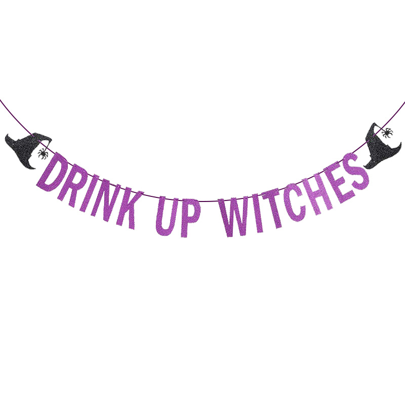 Sombrero decoración cadena bandera brillo letras tire flor beber brujas tire bandera fiesta de Halloween